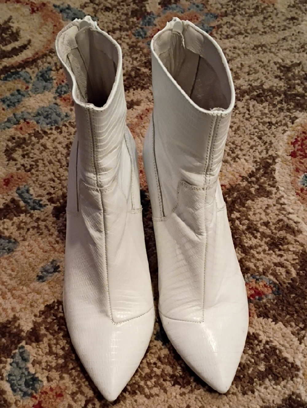 Free People White Pointed Ankle Booties with Croc Texture